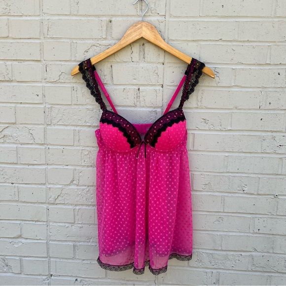 Seductive wear by Cinema Etoile Pink and Black Lace heart Babydoll Lingerie - Picture 1 of 9